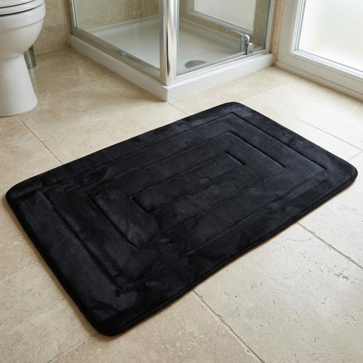 Ankor Πατάκι Μπάνιου Memory Foam (50x80) Μαύρο Minimal με Αντιολισθητική Βάση SBR