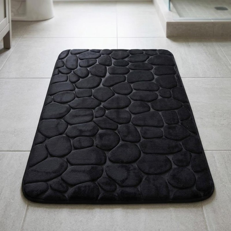 Ankor Πατάκι Μπάνιου Memory Foam (50x80) Σχέδιο Μαύρο Βότσαλο με Αντιολισθητική Βάση SBR