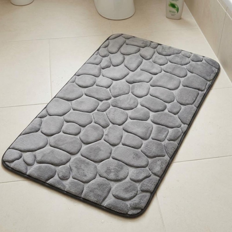 Ankor Πατάκι Μπάνιου Memory Foam (50x80) Σχέδιο Γκρι Βότσαλο με Αντιολισθητική Βάση SBR
