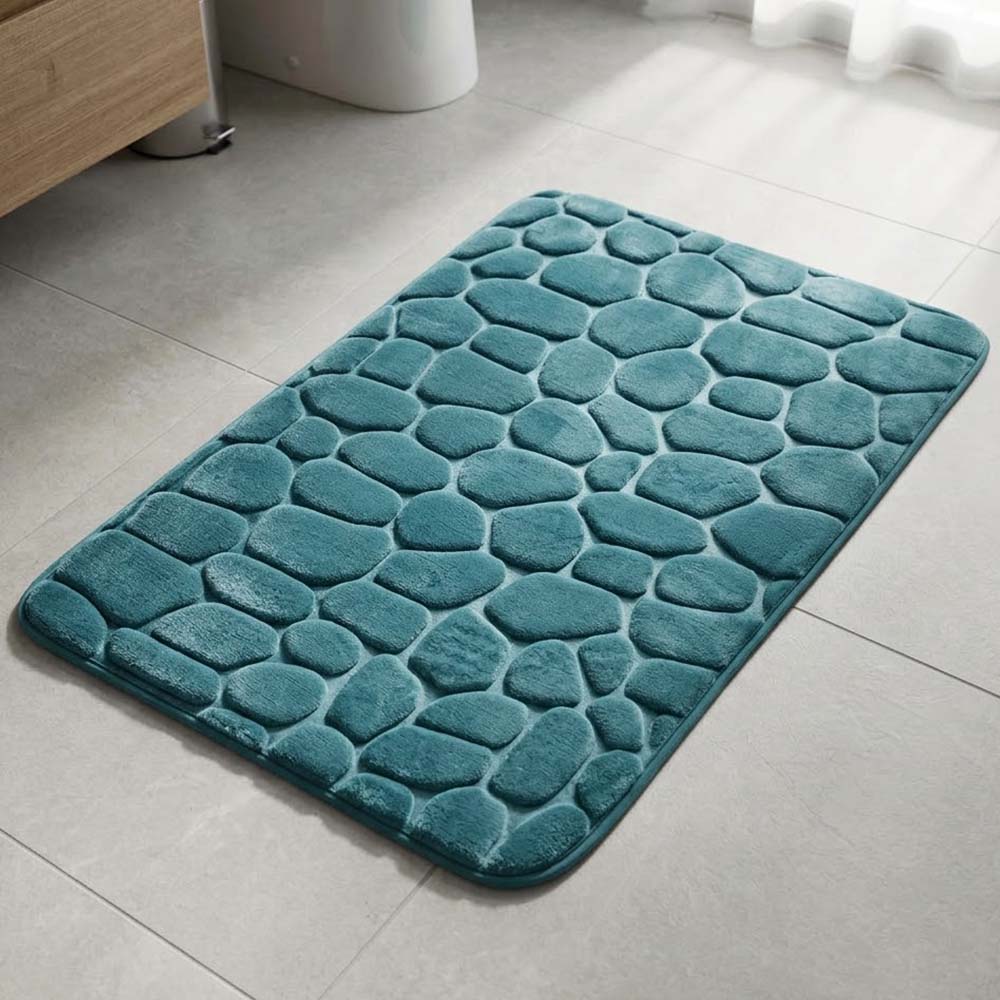 Ankor Πατάκι Μπάνιου Memory Foam (50x80) Σχέδιο Πετρόλ Βότσαλο με Αντιολισθητική Βάση SBR