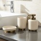 Antique Beige Σετ Αξεσουάρ 3 Τεμαχίων: Δοχείο Κρεμοσάπουνου, Ποτηροθήκη & Σαπουνοθήκη με Χρυσή Αντικέ Αντλία & Βάση