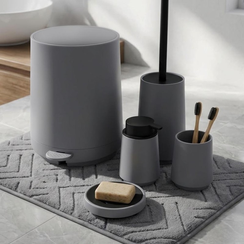 Nordic Grey Master Complete Σετ Μπάνιου 6 Τεμαχίων: Κάδος 5L Soft Close, Πιγκάλ, Σετ Νιπτήρα ABS Rubber Soft-Touch & Πατάκι Memory Foam 50x80cm