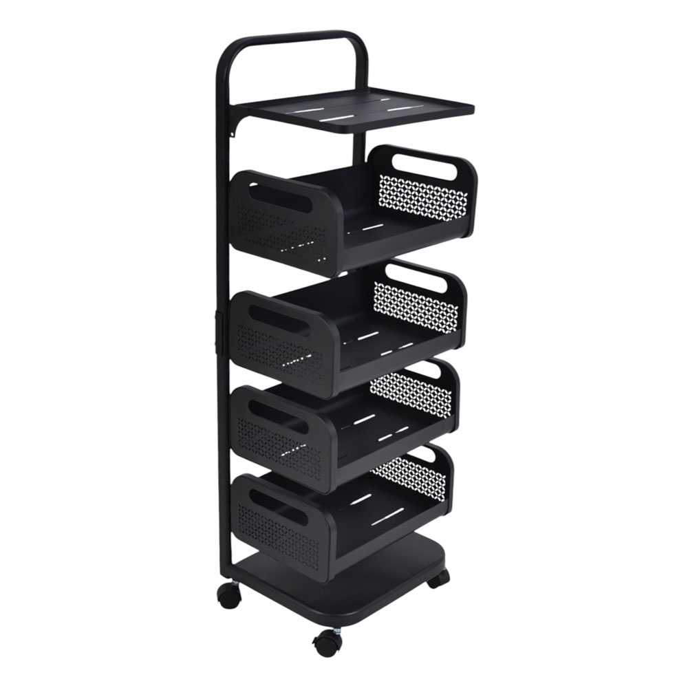 Ankor Black Μεταλλικό Τρόλεϊ Αποθήκευσης 6 Επιπέδων (4 Καλάθια & 2 Ράφια) 37x22x106cm με Ρόδες