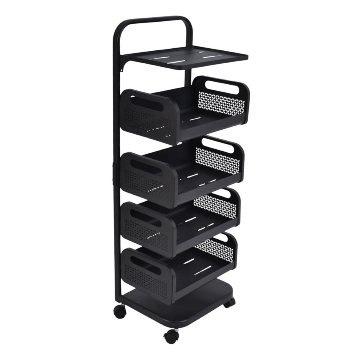 Ankor Black Μεταλλικό Τρόλεϊ Αποθήκευσης 6 Επιπέδων (4 Καλάθια & 2 Ράφια) 37x22x106cm με Ρόδες