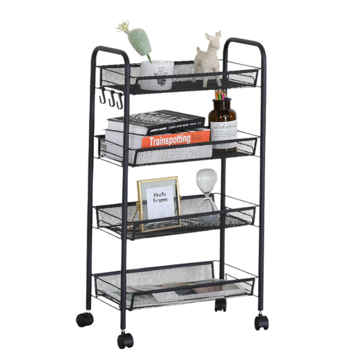 Ankor Black Μεταλλικό Τρόλεϊ Οργάνωσης (44x26x85) 4 Επιπέδων με 3 Γάντζους