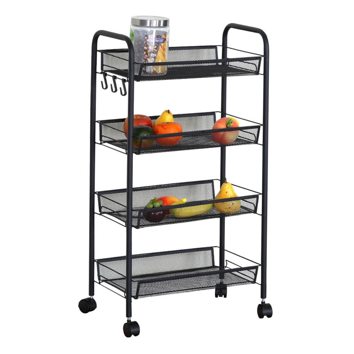 Ankor Black Μεταλλικό Τρόλεϊ Οργάνωσης (44x26x85) 4 Επιπέδων με 3 Γάντζους