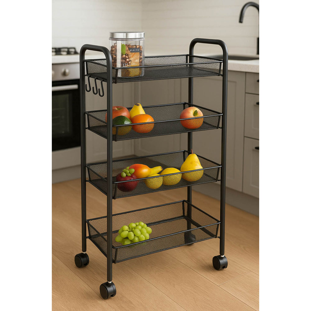 Ankor Black Μεταλλικό Τρόλεϊ Οργάνωσης (44x26x85) 4 Επιπέδων με 3 Γάντζους