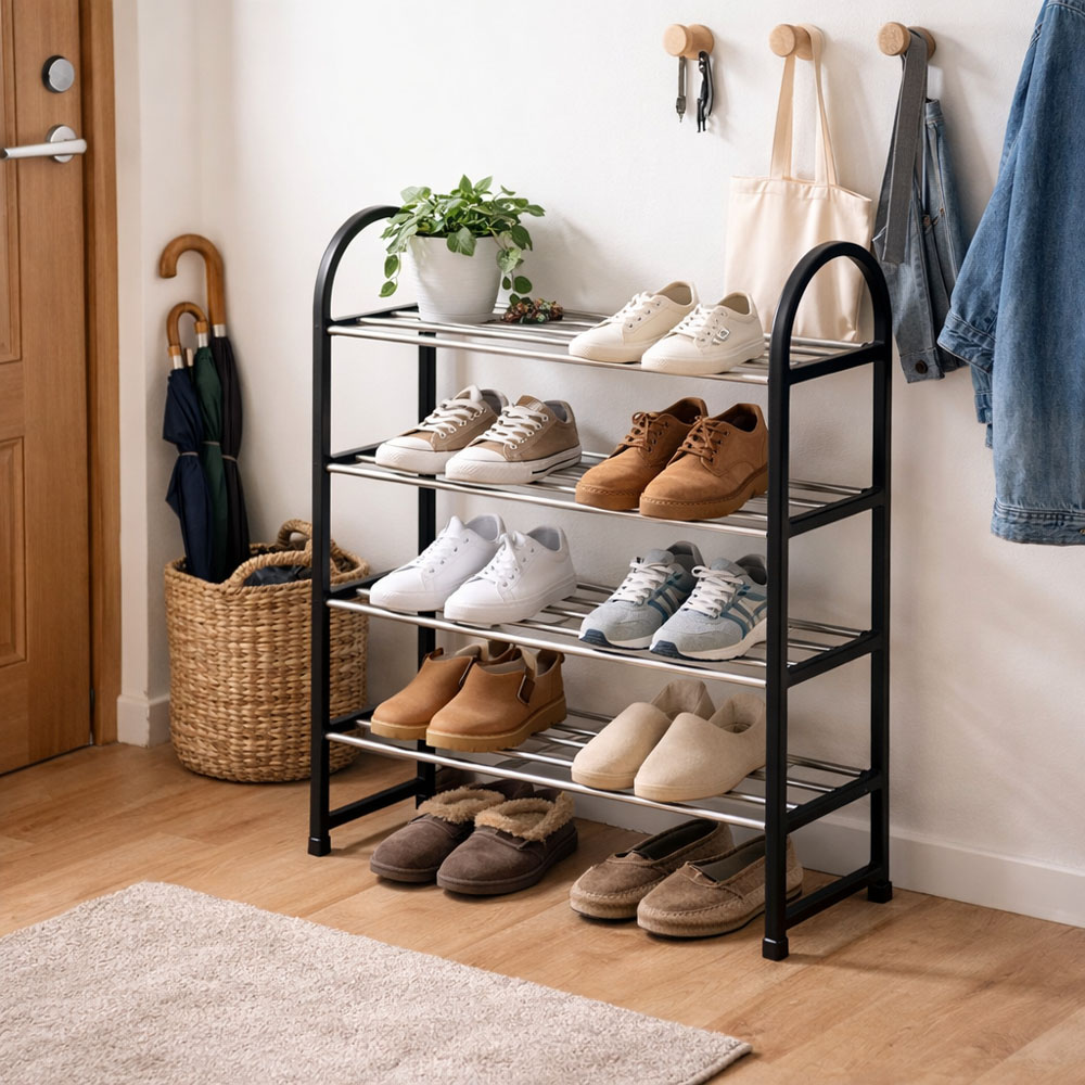 Ankor Black Παπουτσοθήκη 4 Επιπέδων (50x18.5x65) Πλαστικός Σκελετός & Μεταλλικά Ράφια για 12 Ζευγάρια