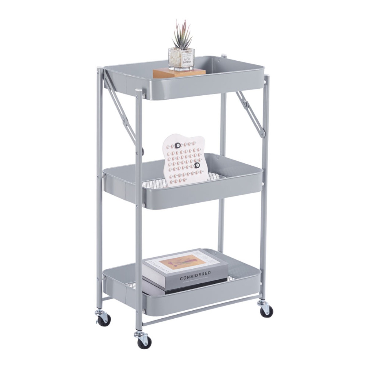 Ankor Grey Αναδιπλούμενο Μεταλλικό Τρόλεϊ Οργάνωσης (46x29x77) 3 Επιπέδων με Ρόδες