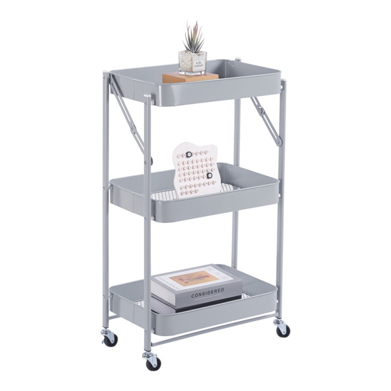 Ankor Grey Αναδιπλούμενο Μεταλλικό Τρόλεϊ Οργάνωσης (46x29x77) 3 Επιπέδων με Ρόδες