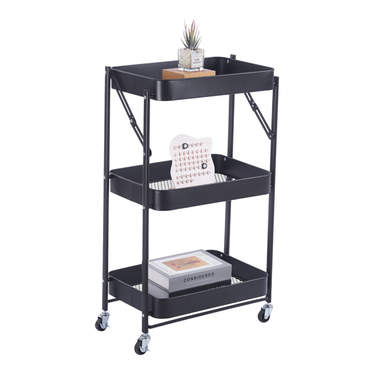 Ankor Black Αναδιπλούμενο Μεταλλικό Τρόλεϊ Οργάνωσης (46x29x77) 3 Επιπέδων με Ρόδες