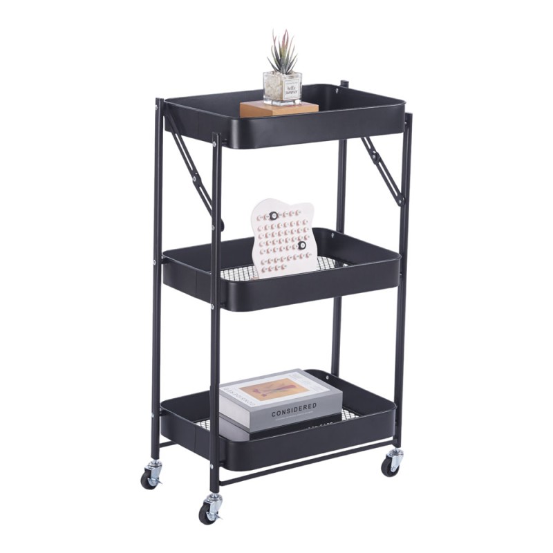 Ankor Black Αναδιπλούμενο Μεταλλικό Τρόλεϊ Οργάνωσης (46x29x77) 3 Επιπέδων με Ρόδες