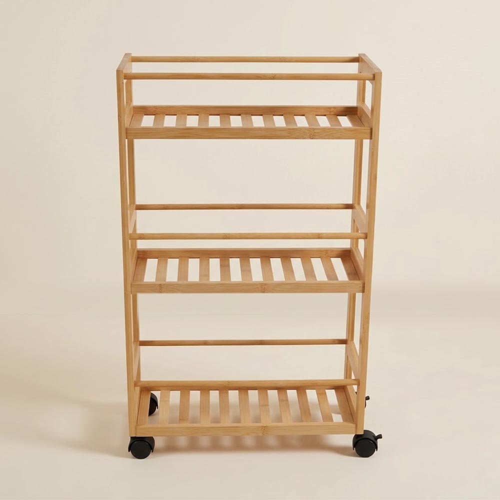Ξύλινη Slim Ραφιέρα (44.5x20x75) Τροχήλατη με 3 Ράφια
