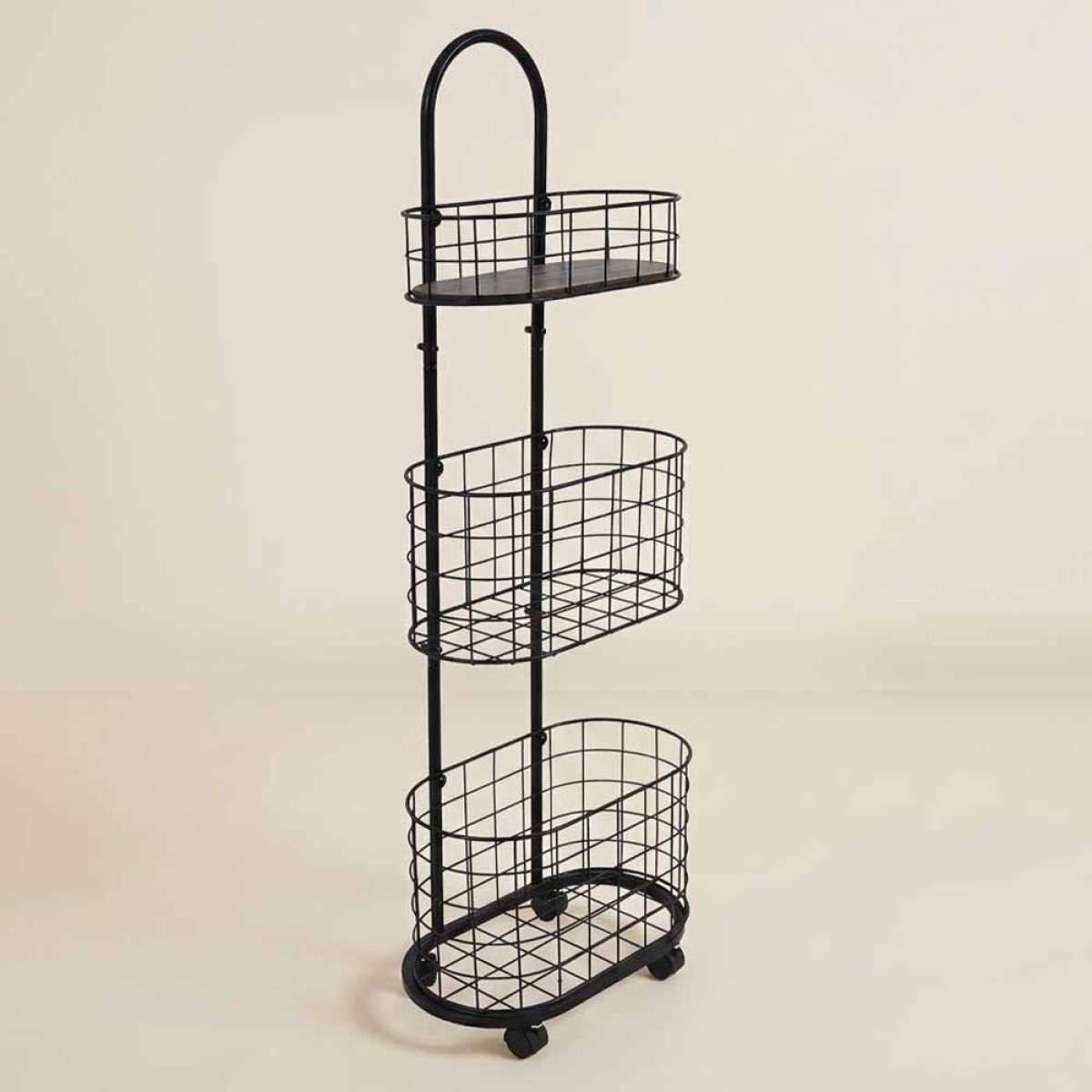 Μαύρο Μεταλλικό Τρόλεϊ Αποθήκευσης Slim (32x19x93) με 3 Βαθιά Καλάθια & Φρένα