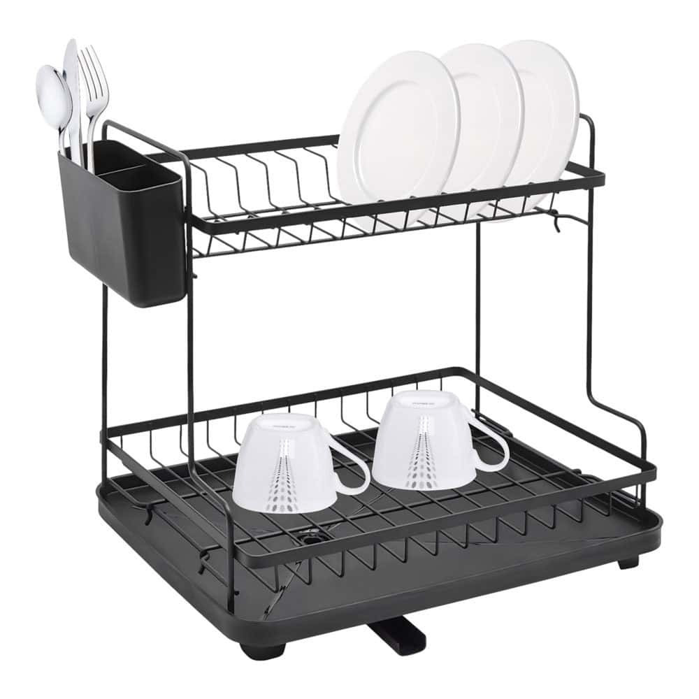 Ankor Black Διώροφη Μεταλλική Πιατοθήκη (46.3x30x38.3) με Δίσκο Αποστράγγισης & Κουταλοθήκη 