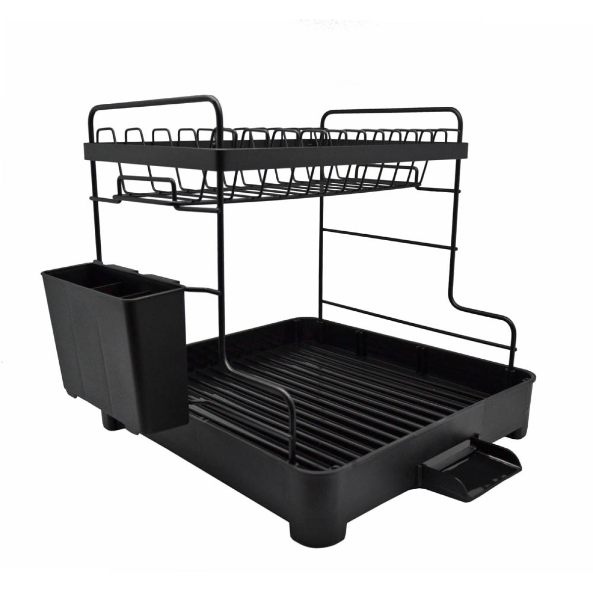 Ankor Black Διώροφη Μεταλλική Πιατοθήκη (46.3x30x38.3) με Δίσκο Αποστράγγισης & Κουταλοθήκη 