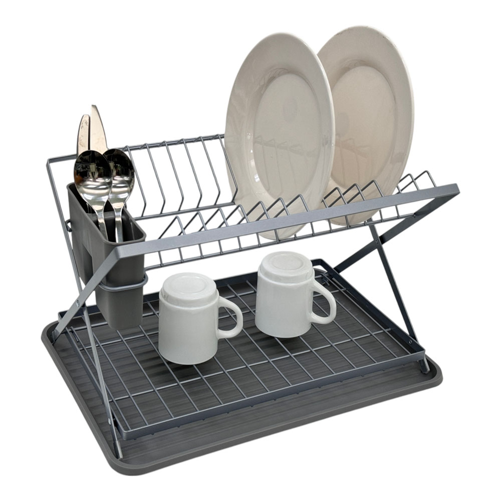 Ankor Grey Πιατοθήκη με Δίσκο (42x32x28) Μεταλλική 2 Επιπέδων Αναδιπλούμενη