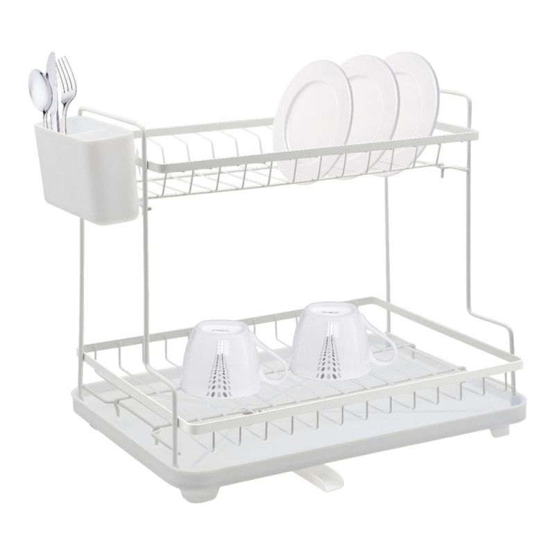 Ankor White Διώροφη Μεταλλική Πιατοθήκη (46.3x30x38.3) με Δίσκο Αποστράγγισης & Κουταλοθήκη 