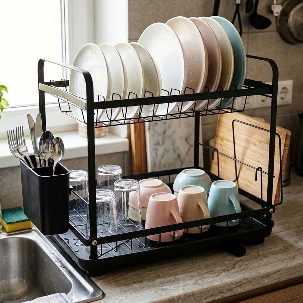 PRO DRY Μεταλλική Διώροφη Πιατοθήκη Πάγκου (45.7x29x33) Μαύρη