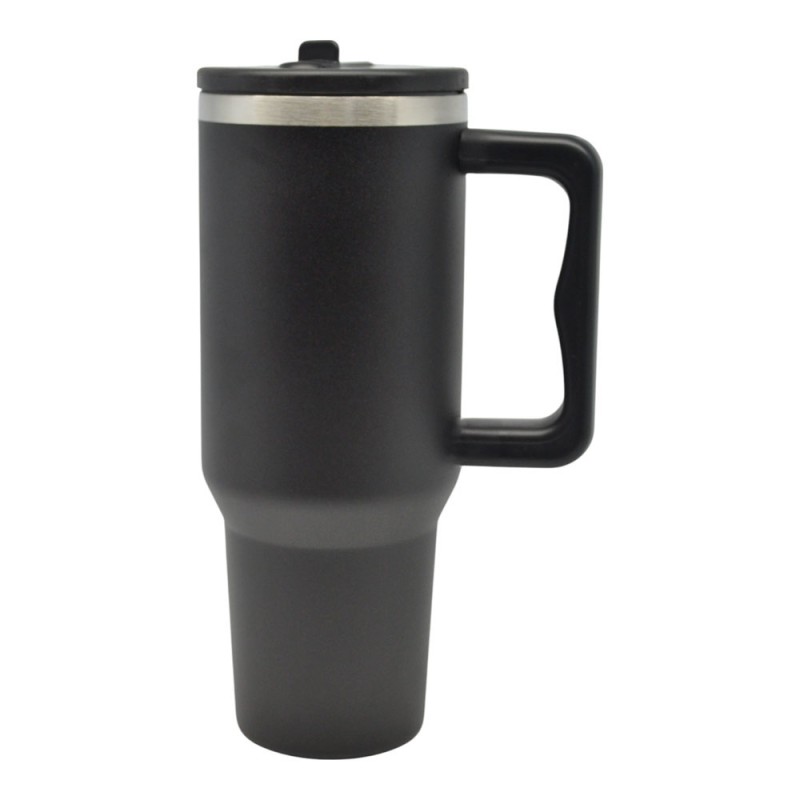 Ankor Black Ανοξείδωτο Ποτήρι Θερμός 1200ml με Χερούλι & Καλαμάκι