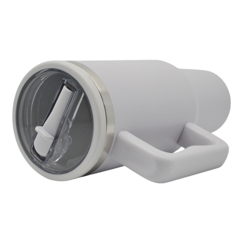 Ankor Light Grey Ανοξείδωτο Ποτήρι Θερμός 1200ml με Χερούλι & Καλαμάκι