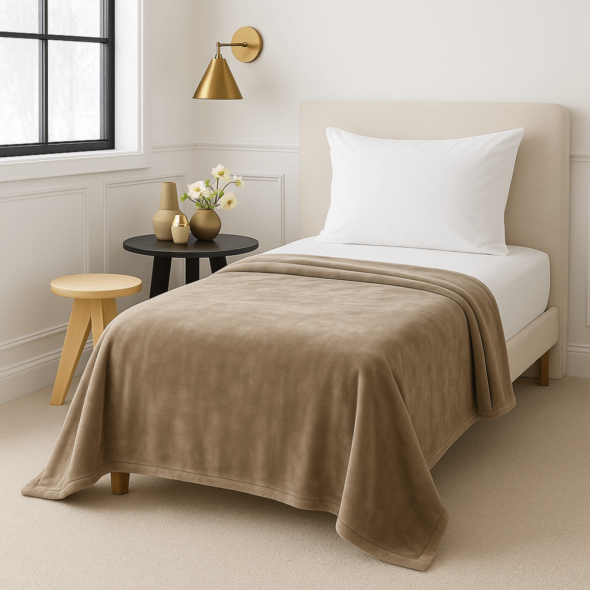 Κουβέρτα Βελουτέ Μονή (150x220) 625gr Astron Italy Beige – Πολύ Ζεστή & Απαλή