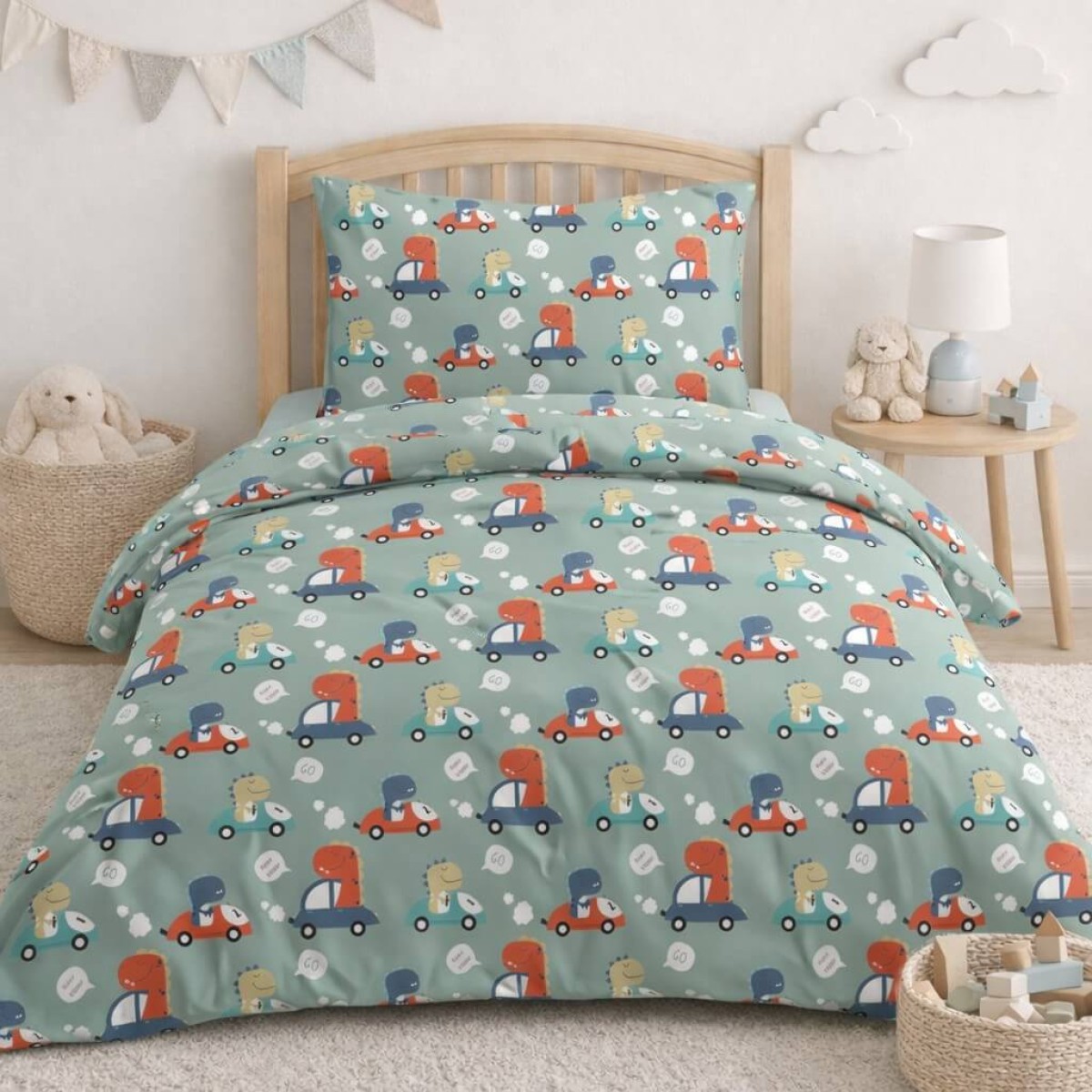 Σετ 2 Παιδικά Σεντόνια Μονά με 1 Μαξιλαροθήκη - Astron Italy Dino Formula