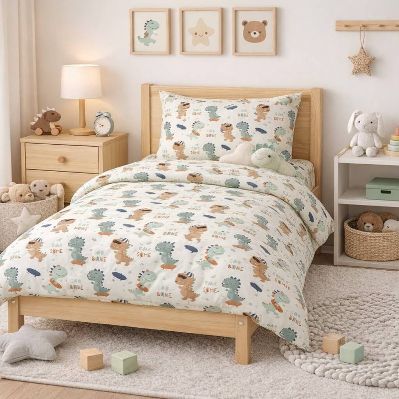 Σετ 2 Παιδικά Σεντόνια Μονά με 1 Μαξιλαροθήκη - Astron Italy Cool Dino