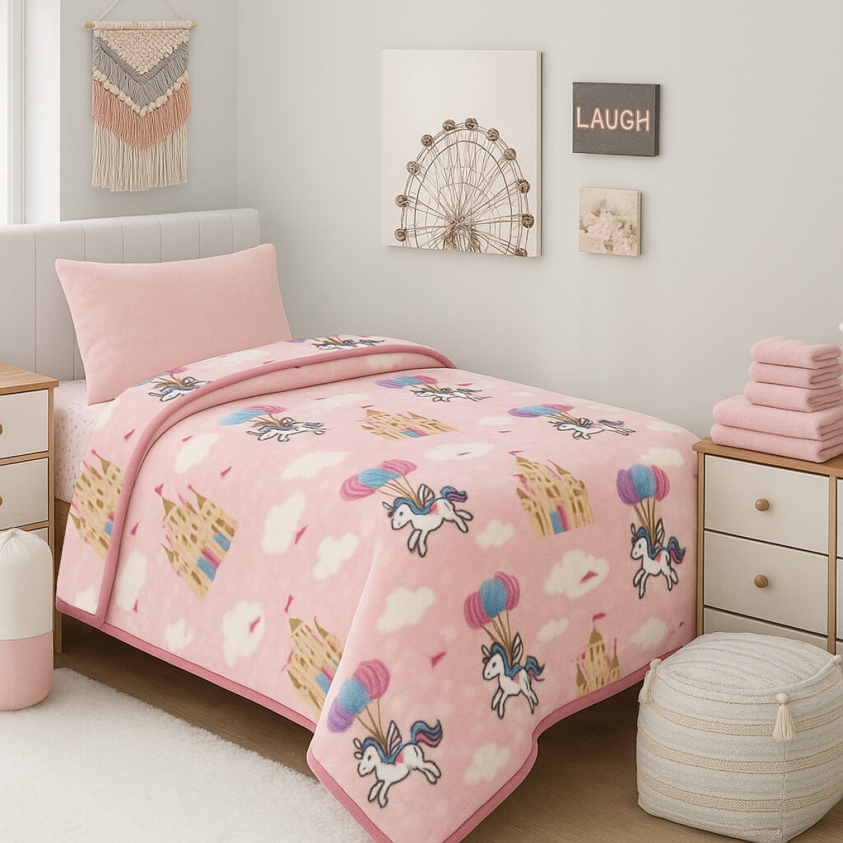 Παιδική Κουβέρτα Βελουτέ Μονή (150x220) - Astron Italy Unicorn Fly