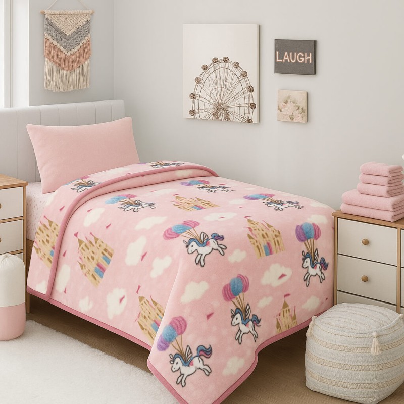 Παιδική Κουβέρτα Βελουτέ Μονή (150x220) - Astron Italy Unicorn Fly