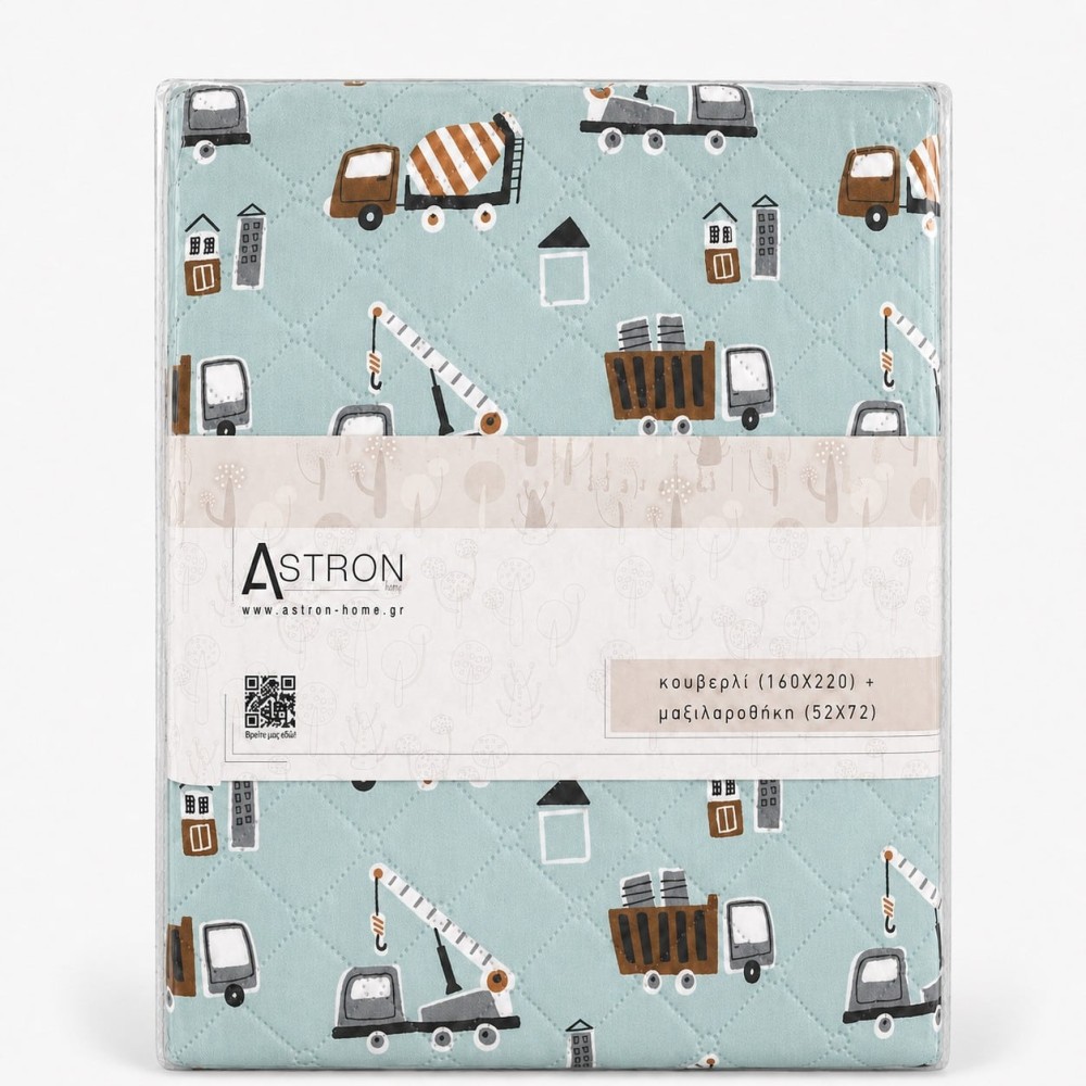 Σετ Ανοιξιάτικο Παιδικό Κουβερλί Μονό (160x220) με Μαξιλαροθήκη - Σχέδιο Trucks