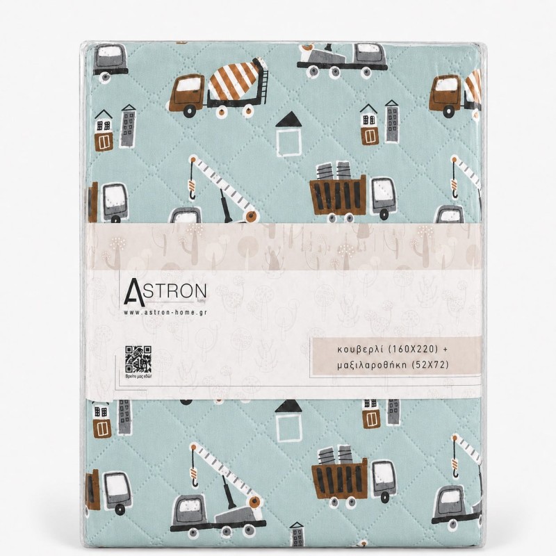 Σετ Ανοιξιάτικο Παιδικό Κουβερλί Μονό (160x220) με Μαξιλαροθήκη - Σχέδιο Trucks
