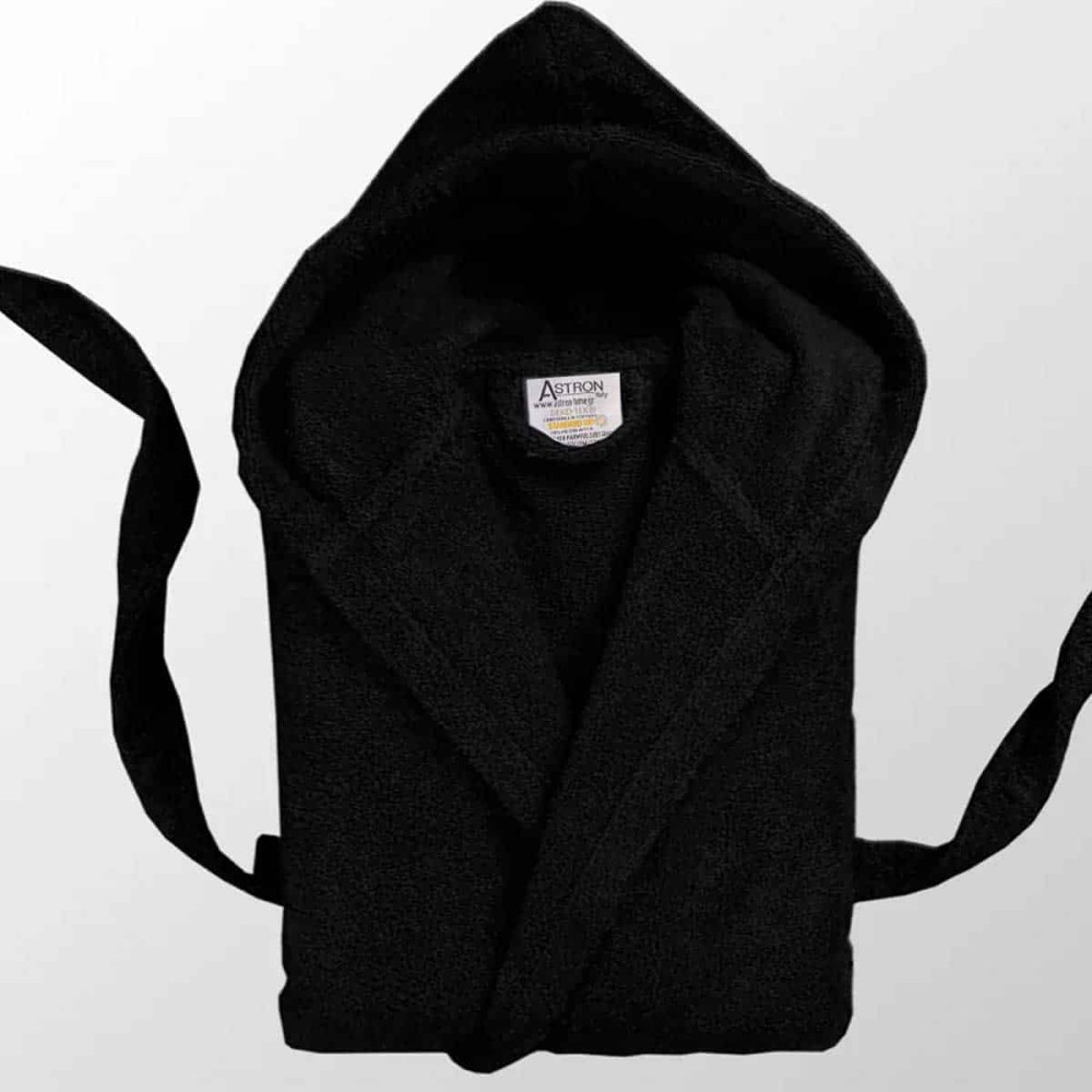 Μπουρνούζι με Κουκούλα (L) 100% Βαμβάκι - Astron Italy Black