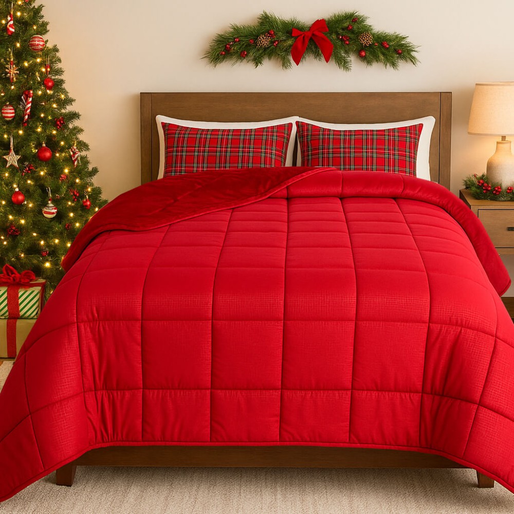 Χριστουγεννιάτικο Κουβερτοπάπλωμα Υπέρδιπλο (220x240) 350γρ. - Astron Italy Redwine