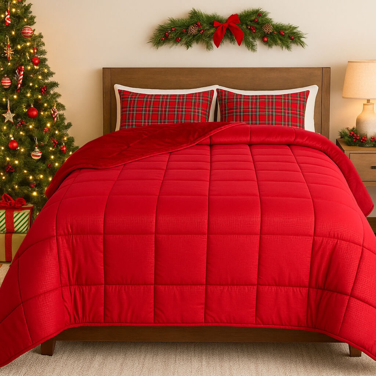 Χριστουγεννιάτικο Κουβερτοπάπλωμα Υπέρδιπλο (220x240) 350γρ. - Astron Italy Redwine