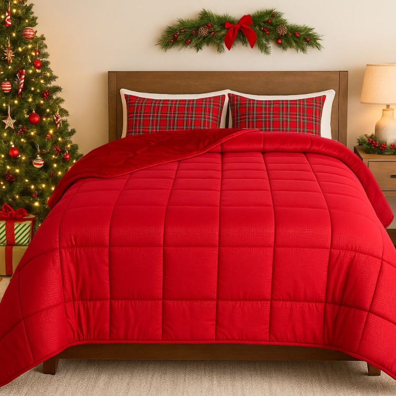 Χριστουγεννιάτικο Κουβερτοπάπλωμα Υπέρδιπλο (220x240) 350γρ. - Astron Italy Redwine