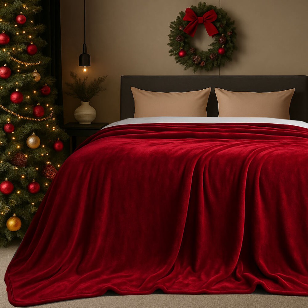 Χριστουγεννιάτικη Κουβέρτα Βελουτέ Υπέρδιπλη (220x240) 625gsm – Astron Italy Redwine