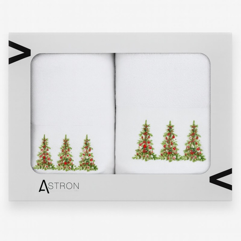 Σετ 2 Χριστουγεννιάτικες Πετσέτες 500gsm 100% Βαμβάκι σε Κουτί Δώρου – Astron Italy Trees
