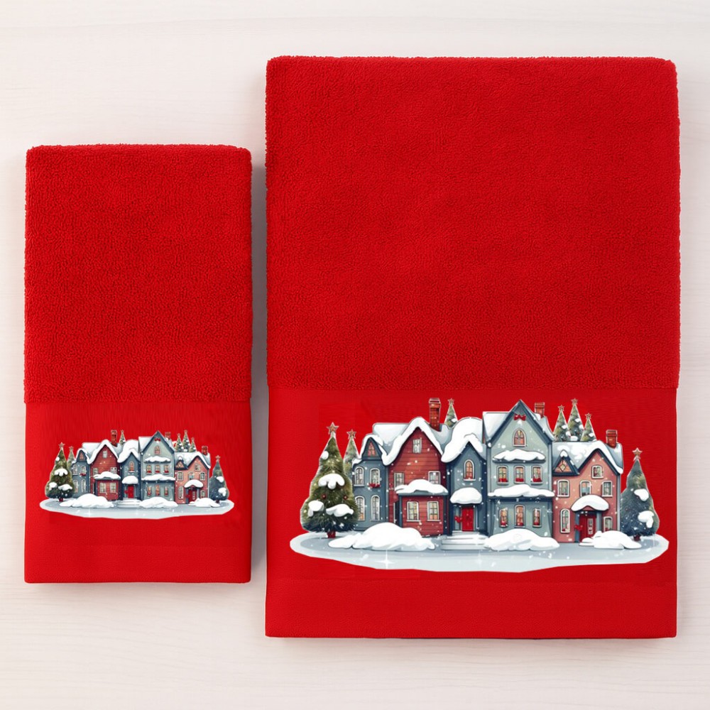 Σετ 2 Χριστουγεννιάτικες Πετσέτες 500gsm 100% Βαμβάκι σε Κουτί Δώρου – Astron Italy Christmas Houses