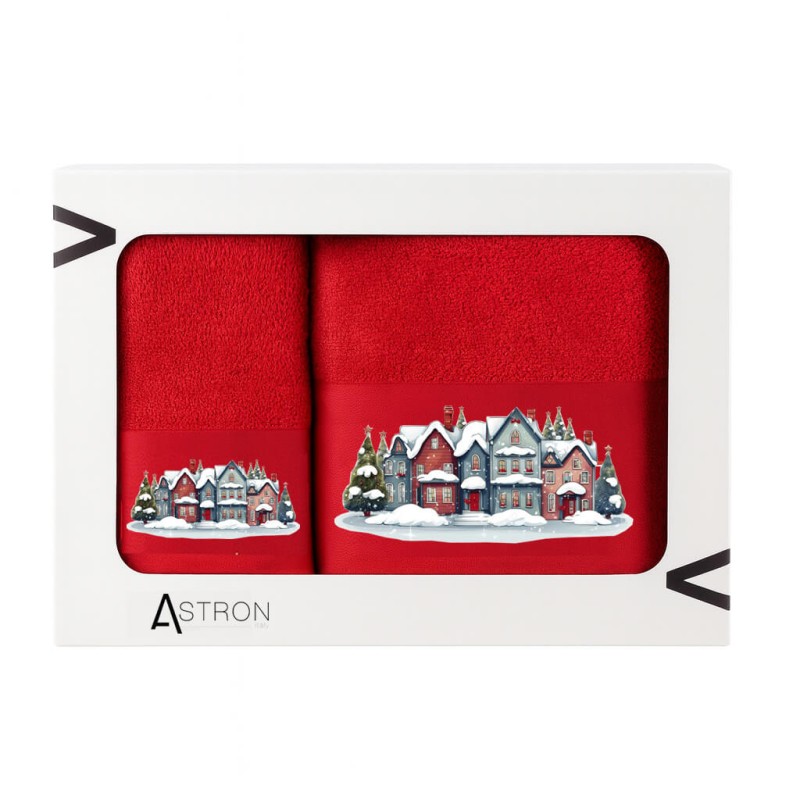Σετ 2 Χριστουγεννιάτικες Πετσέτες 500gsm 100% Βαμβάκι σε Κουτί Δώρου – Astron Italy Christmas Houses