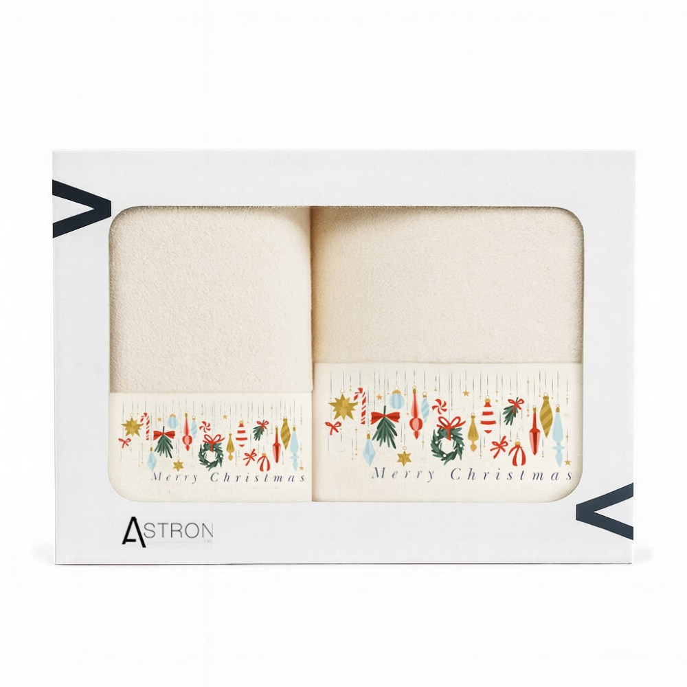 Σετ 2 Χριστουγεννιάτικες Πετσέτες 500gsm 100% Βαμβάκι σε Κουτί Δώρου – Astron Italy Merry Christmas