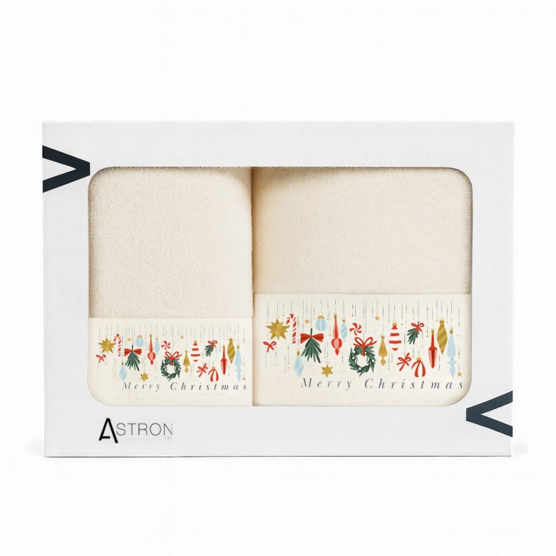 Σετ 2 Χριστουγεννιάτικες Πετσέτες 500gsm 100% Βαμβάκι σε Κουτί Δώρου – Astron Italy Merry Christmas