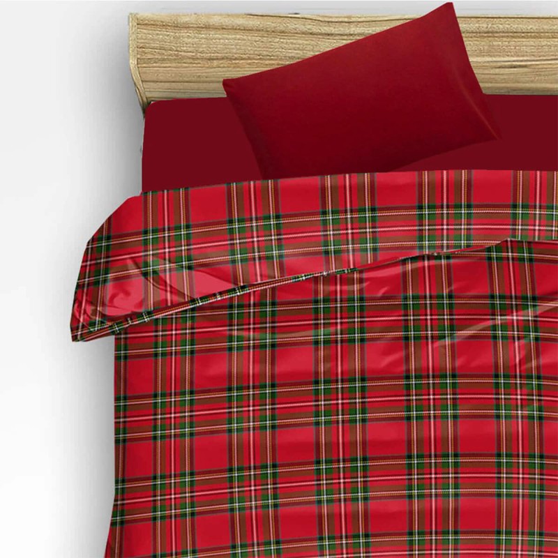 Χριστουγεννιάτικο Σετ 2 Σεντόνια Μονά (175x260) με 1 Μαξιλαροθήκη 100% Βαμβάκι - Astron Italy Redwine