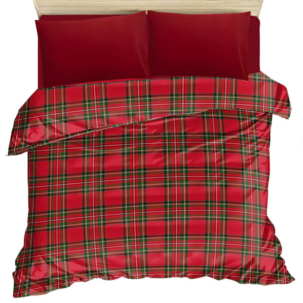 Χριστουγεννιάτικο Σετ 2 Σεντόνια Υπέρδιπλα (245x260) με 2 Μαξιλαροθήκες 100% Βαμβάκι - Astron Italy Redwine