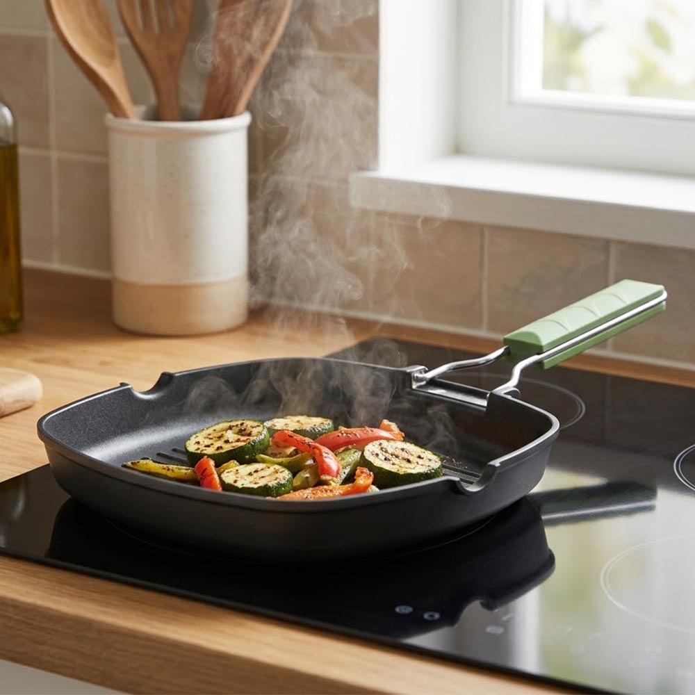 Fest Grill Αντικολλητική Ψηστιέρα Ν.24 με Ραβδώσεις, Αναδιπλούμενη Λαβή & Επαγωγικό Βαρύ Πάτο