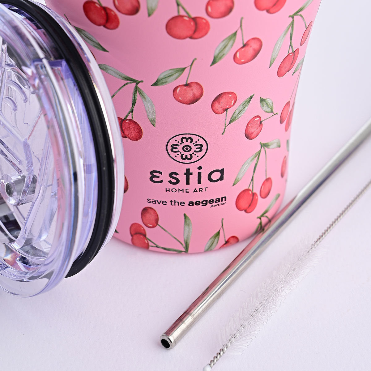 Θερμός Coffee Mug Save The Aegean 350ml Cherry Rose Estia 01-16876