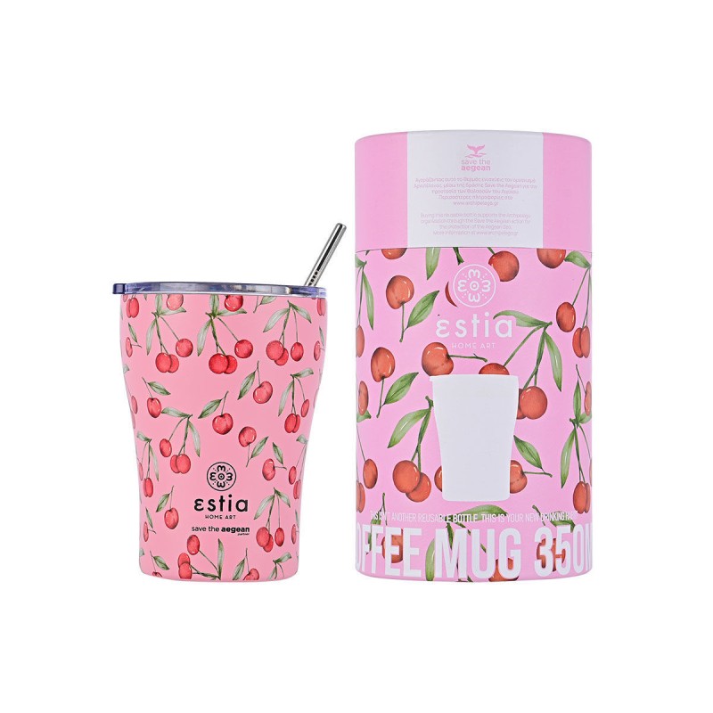 Θερμός Coffee Mug Save The Aegean 350ml Cherry Rose Estia 01-16876