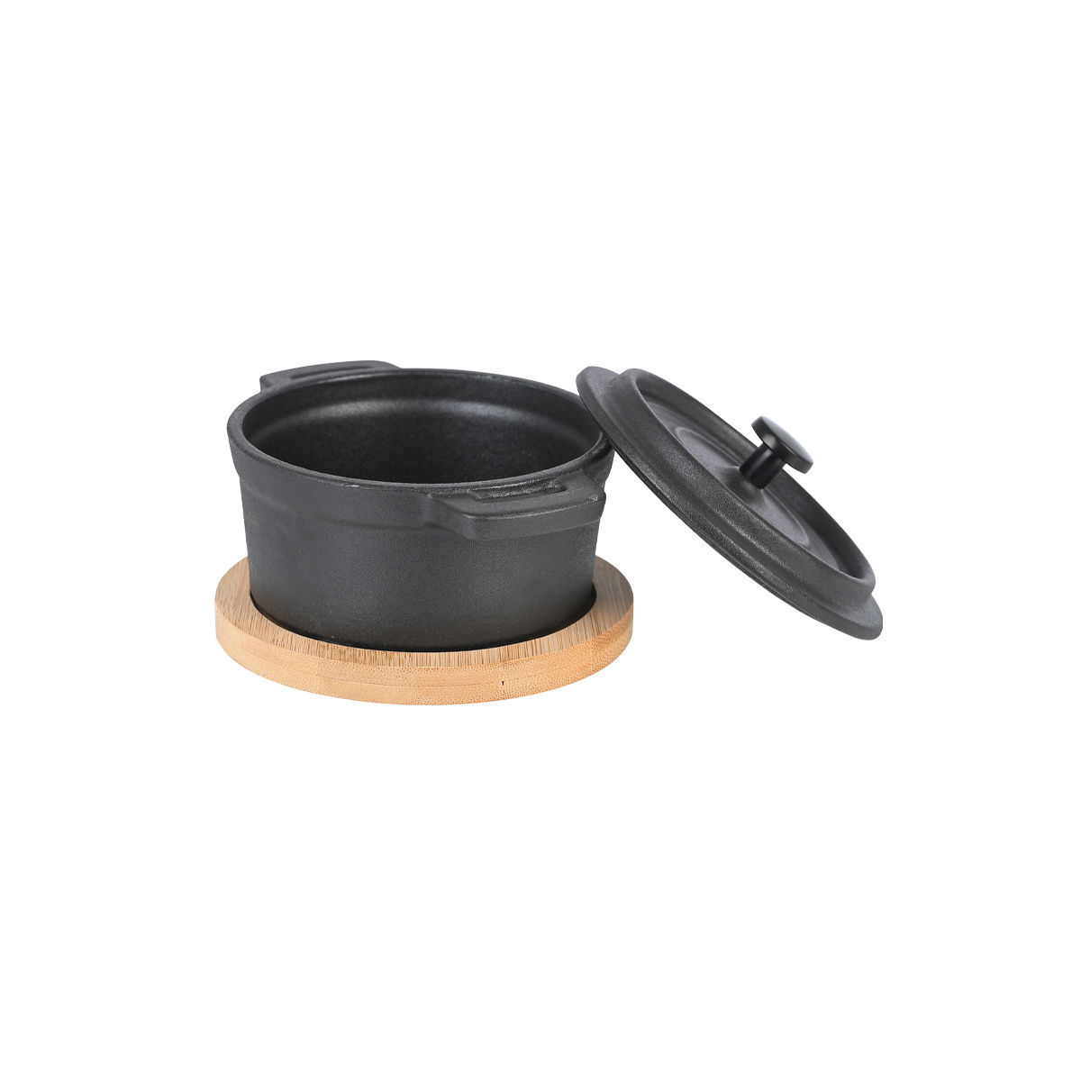 Estia Iron Series Μαντεμένιο Κατσαρολάκι 10cm με Καπάκι & Βάση Σερβιρίσματος Bamboo (12.5x11.5x8cm)