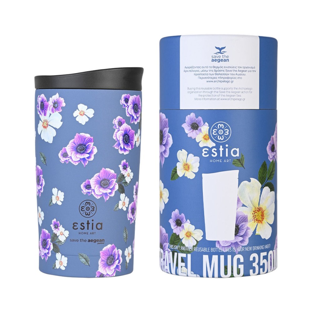 Estia Travel Mug Θερμός 350ml Save The Aegean Garden Blue 01-20439 
