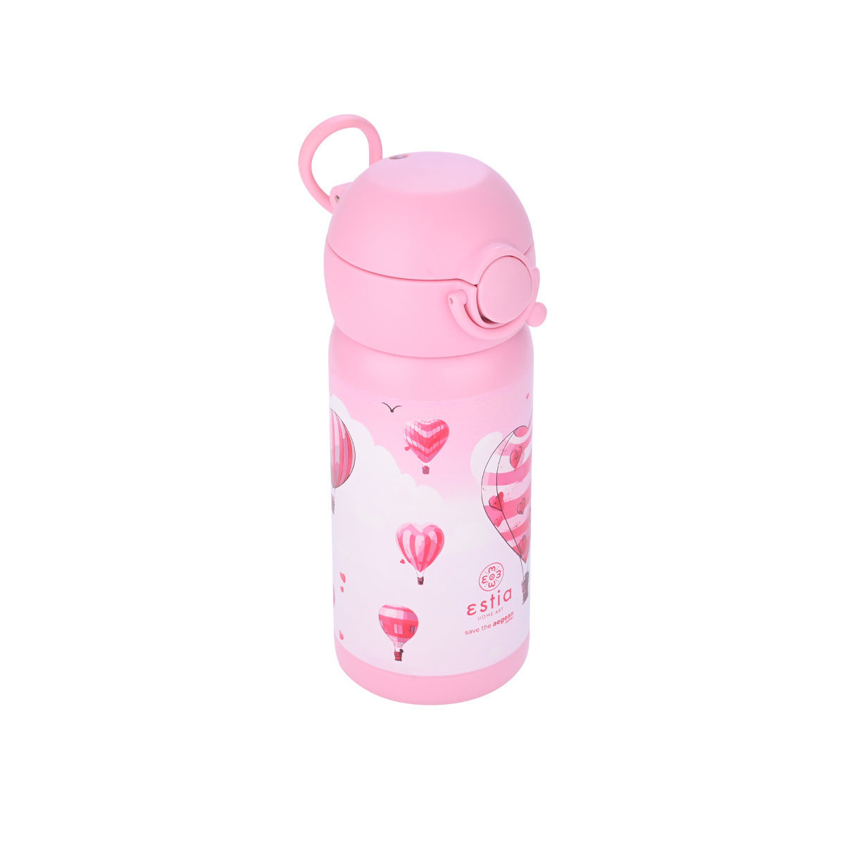 Estia Wonder Bottle Παιδικό Ανοξείδωτο Θερμός 350ml με Καλαμάκι Σιλικόνης, Λαβή Μεταφοράς & Κλιπ Ασφαλείας - Love Ascend